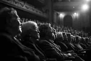 Foto gratuita escenas retro del día mundial del teatro con público sentado en la platea de un teatro