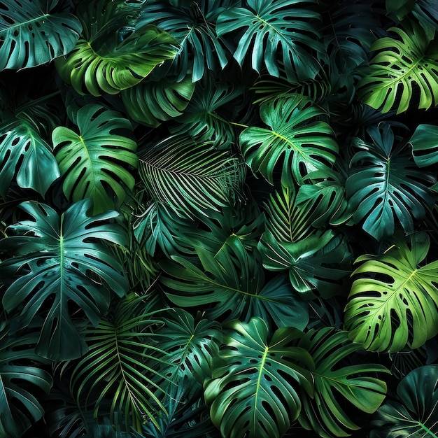 Foto gratuita fondo de hojas entrelazadas de lianas monstera y hojas de palma decoración de espacios