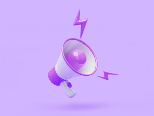 Foto gratuita icono de megáfono símbolo altavoz promoción notificación icono de difusión sobre fondo púrpura ilustración 3d