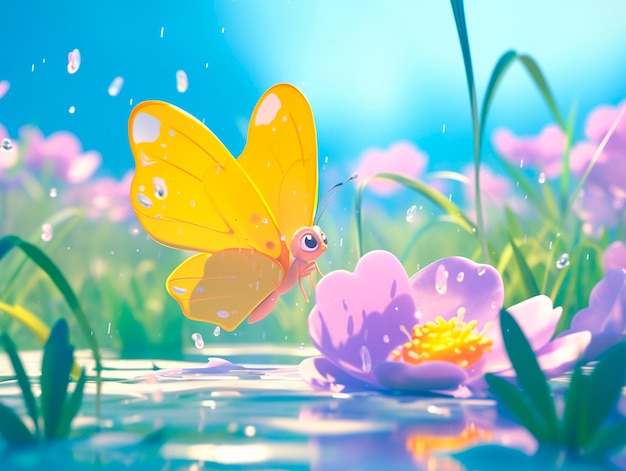 Foto gratuita ilustración de mariposa de dibujos animados en 3d