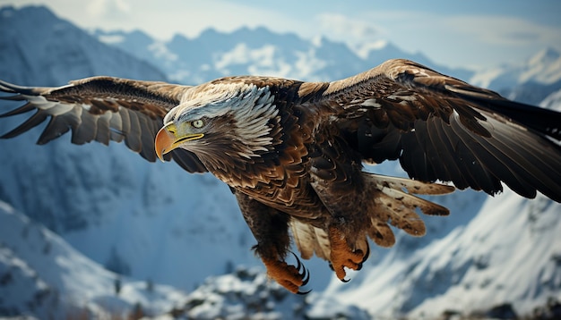 Foto gratuita majestuoso pájaro vuela alto con sus alas extendidas capturando la belleza de la naturaleza generada por la inteligencia artificial