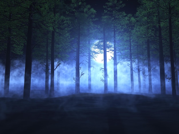 Foto gratuita paisaje de bosque de niebla 3d