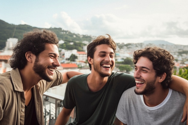 Foto gratuita retrato de amigos hombres compartiendo un momento afectuoso de amistad