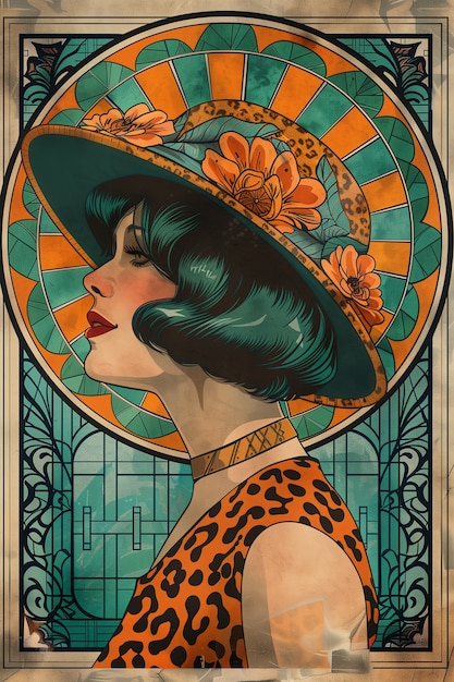 Foto gratuita retrato art nouveau de una mujer hermosa