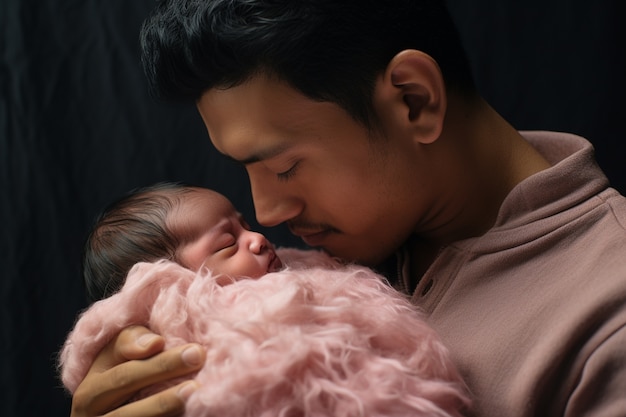 Foto gratuita retrato de bebé recién nacido con padre
