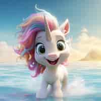 Foto gratuita unicornio animado en 3d para niños.