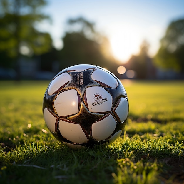 Vista del balón de fútbol en el campo de hierba