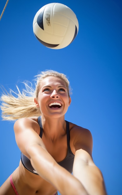 Volleyball con giocatore femminile e palla