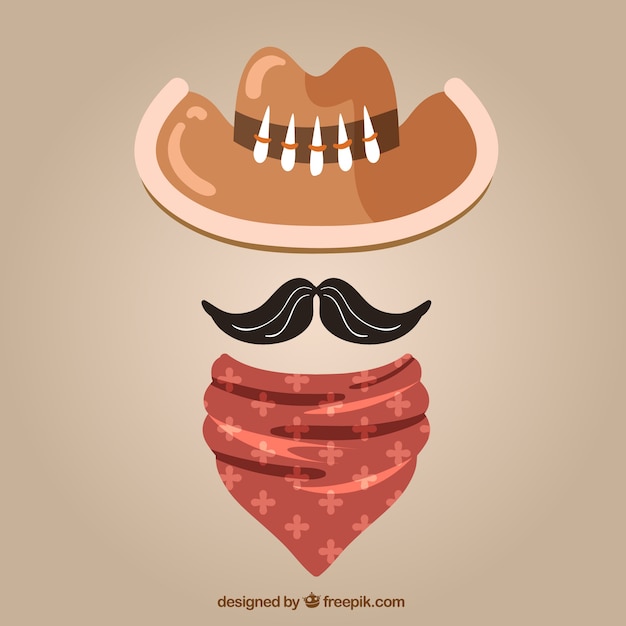 Free vector cowboy hat, scarf and mustache