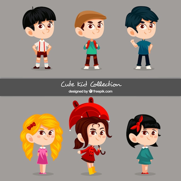 Free vector colorful pack of awesome children