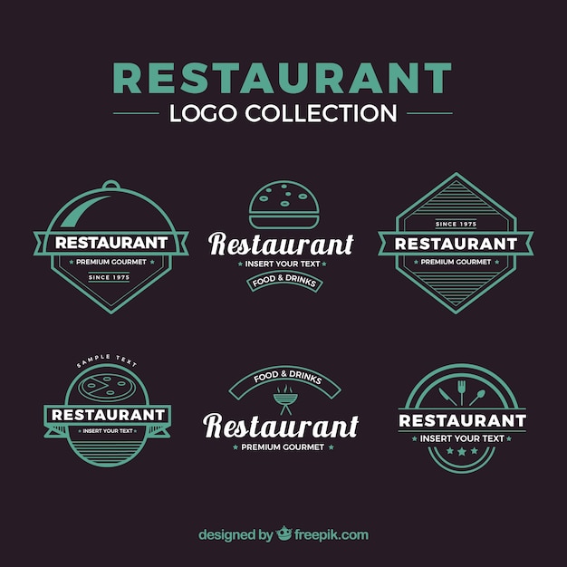 Бесплатное векторное изображение Красочная коллекция винтажных логотипов ресторана