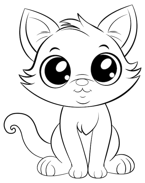 Бесплатное векторное изображение Раскраска контур милого кота