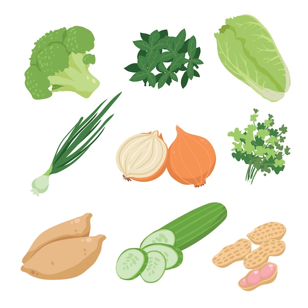 Бесплатное векторное изображение Коллекция цветное овощи