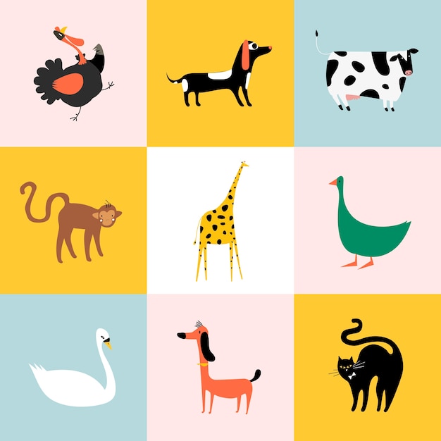 Бесплатное векторное изображение Коллаж различных видов животных