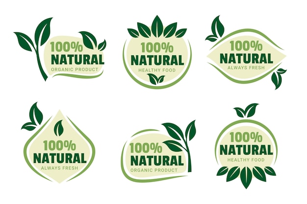 Бесплатное векторное изображение Коллекция 100% натурального зеленого значка