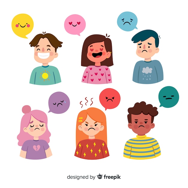 Бесплатное векторное изображение Коллекция эмоций молодых людей