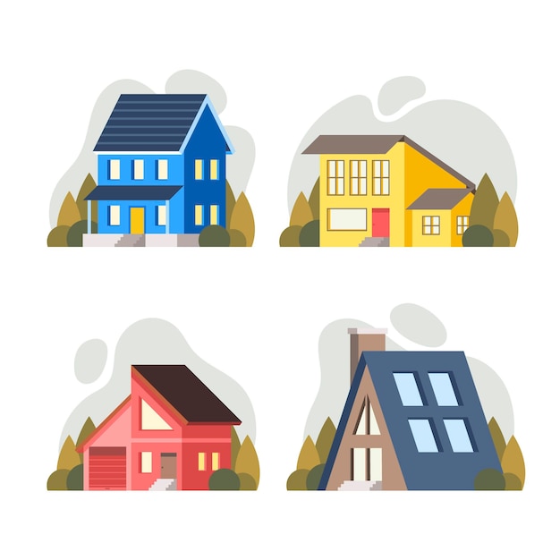 Бесплатное векторное изображение Коллекция творческих разных домов