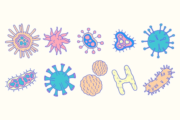Бесплатное векторное изображение Коллекция различных вирусов иллюстрируется
