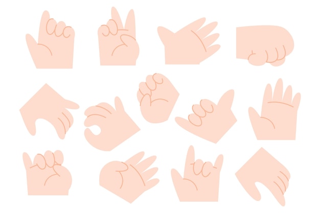 Бесплатное векторное изображение Коллекция мультяшных жестов рук со светлым оттенком кожи