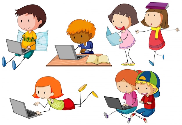 Дети, работающие на компьютерном ноутбуке