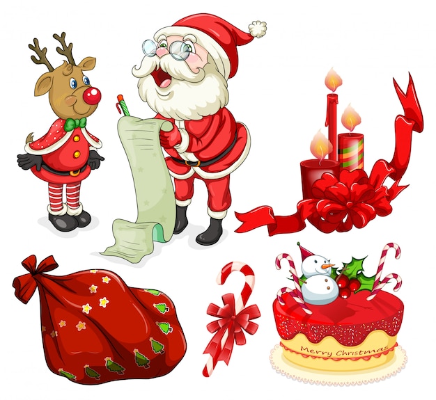 Бесплатное векторное изображение Рождественская открытка с дедом морозом и украшениями