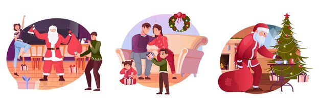 Рождественский набор плоских иллюстраций