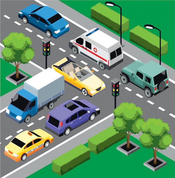 Free vector city traffic isometric concept
