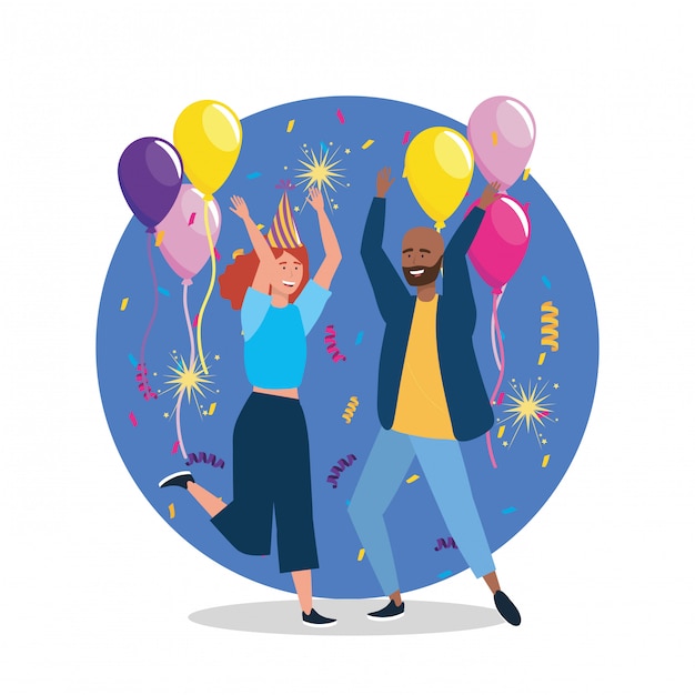 Бесплатное векторное изображение Милая женщина и мужчина танцуют с украшением конфетти