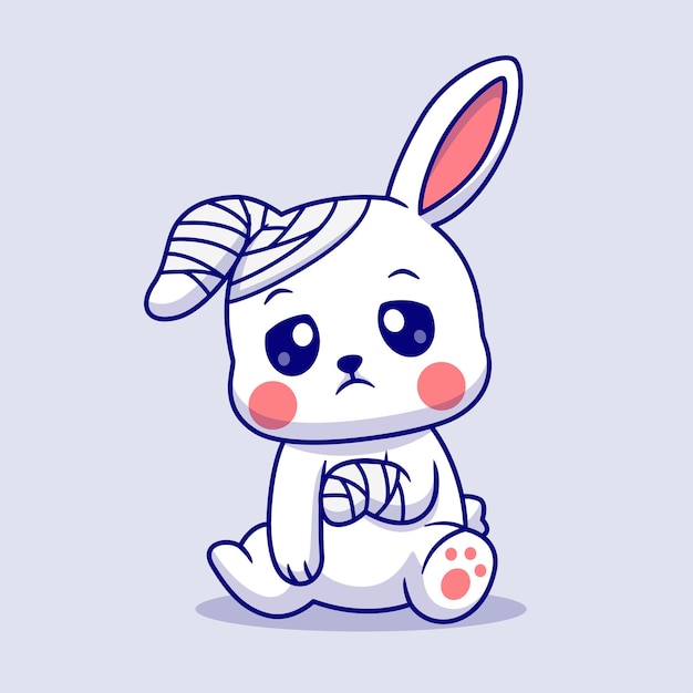 Free vector cute rabbit injury sick with bandage cartoon vector icon illustration animal medical isolated flat