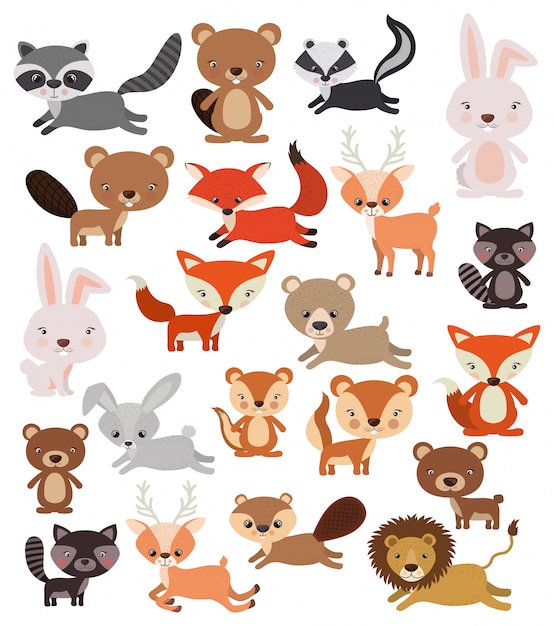 Бесплатное векторное изображение Набор животных в плоском стиле