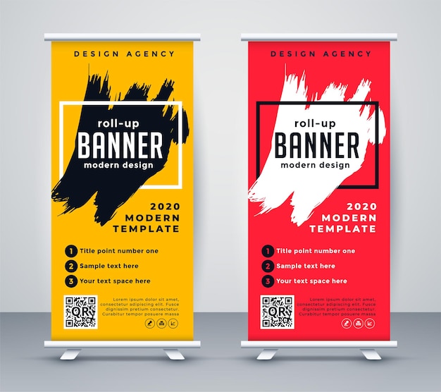 Free vector abstract roll up banner standee template design