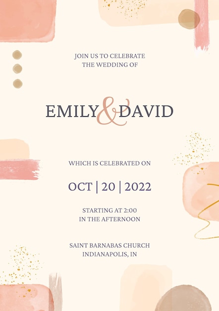 無料ベクター 抽象的な水彩結婚式の招待状のテンプレート