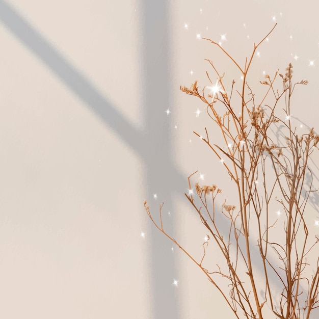 Бесплатное векторное изображение Эстетический фон вектор, сушеный цветок с тенью, дизайн с блестками