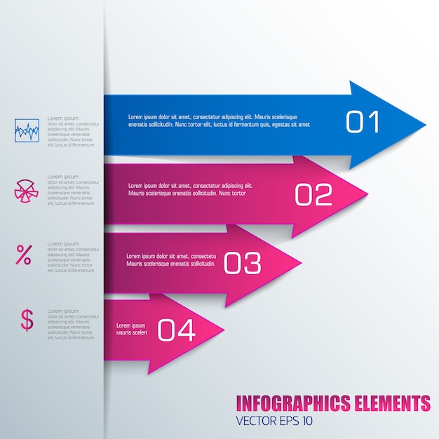 Бесплатное векторное изображение Синие и розовые цвета бизнес-инфографики элементы с горизонтальными стрелками текстовых полей
