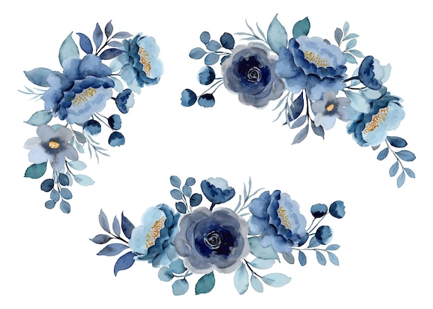 Бесплатное векторное изображение Коллекция синих цветочных букетов с акварелью