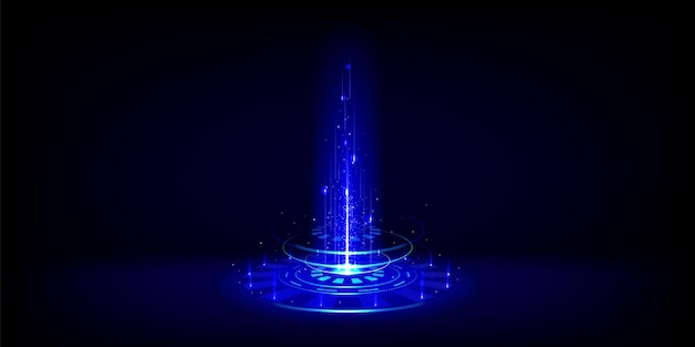 Vettore gratuito portale di gioco al neon blu brillante illustrazione vettoriale realistica del futuristico podio del teletrasporto per il concetto dell'interfaccia utente del gioco porta ologramma magica o cyberpunk con effetto bagliore e cerchio di luce per viaggiare nello spazio