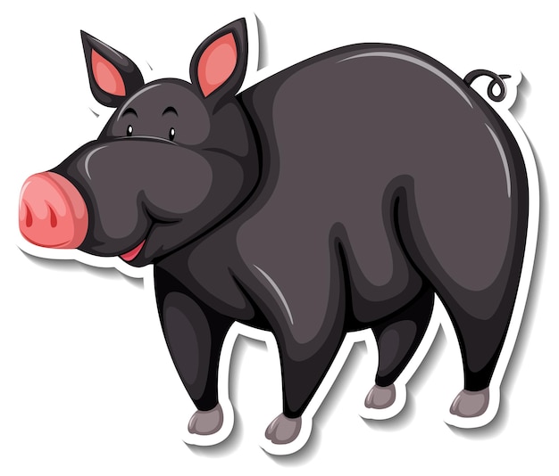 Бесплатное векторное изображение Черная свинья мультяшная наклейка