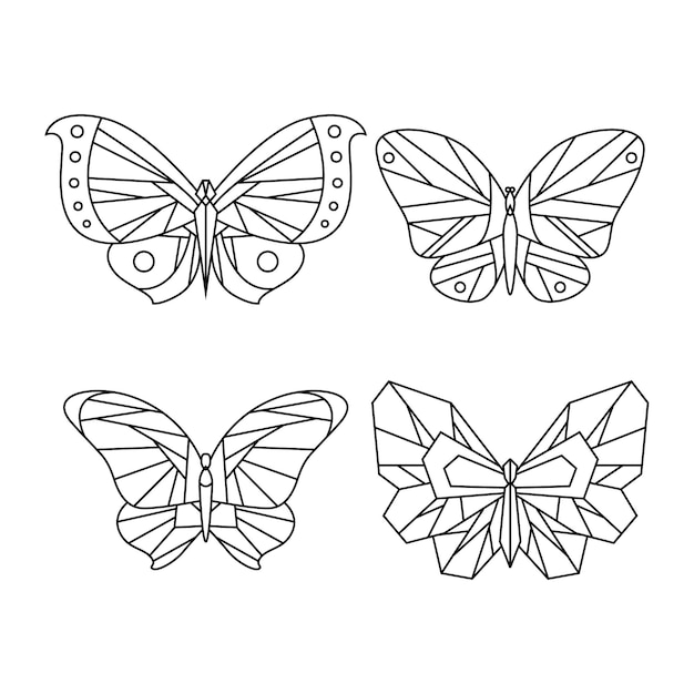 Контур бабочки с линейной плоской коллекцией деталей