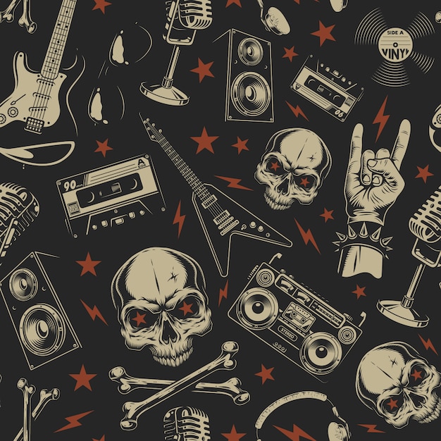 Free vector grunge seamless pattern with skulls