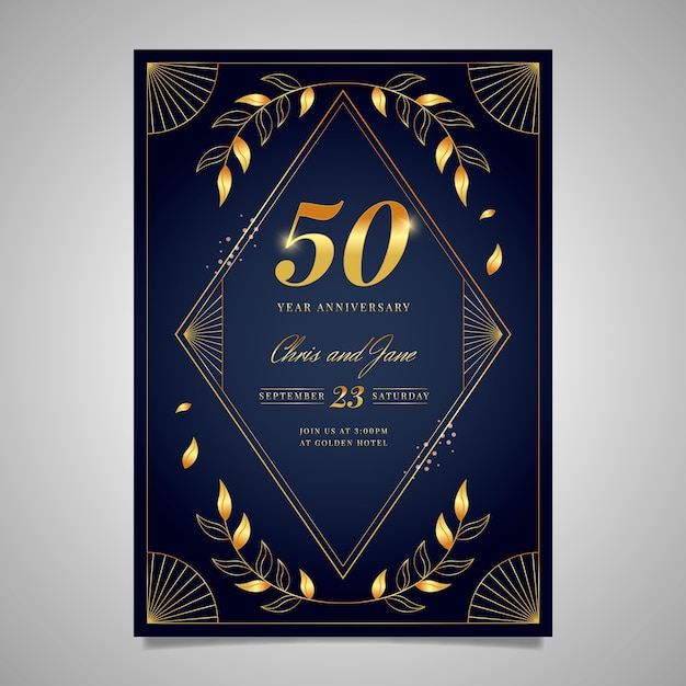 Бесплатное векторное изображение Приглашение на золотую годовщину градиента