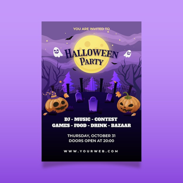 Free vector gradient halloween party vertical poster template