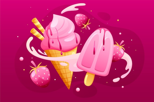 Gradient hyper pink ice cream illustration