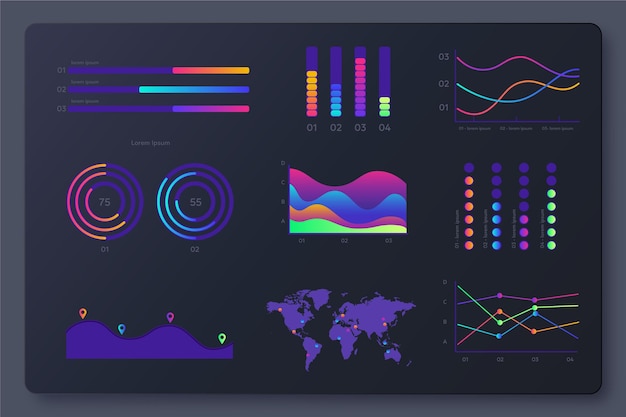 Free vector gradient infographic dashboard elements pack