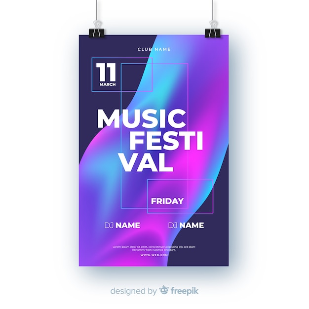 Бесплатное векторное изображение Шаблон плаката фестиваля градиента музыки