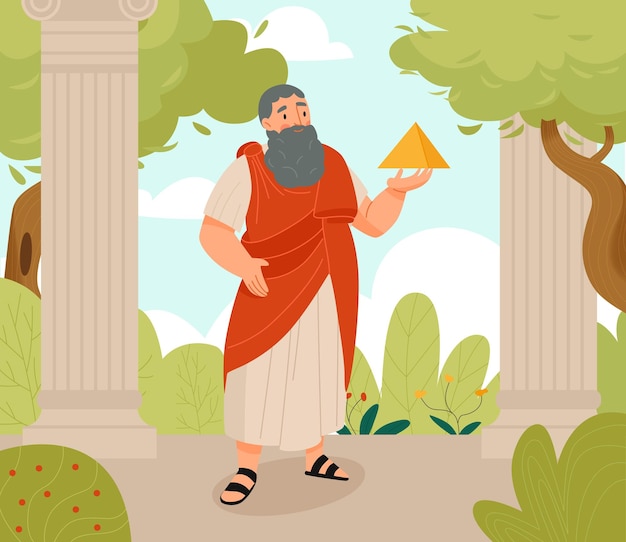 Бесплатное векторное изображение Великий греческий ученый и философ пифагор плоская векторная иллюстрация