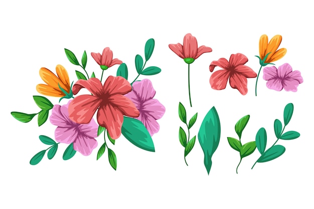 Бесплатное векторное изображение Подробная коллекция красивых весенних цветов