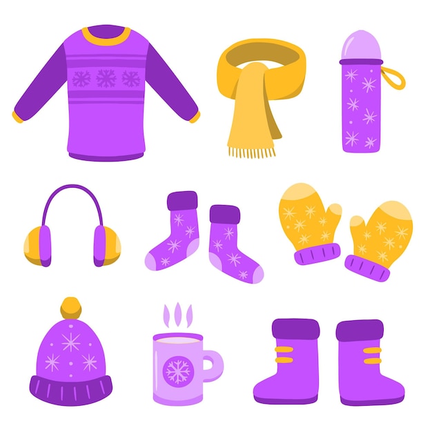Бесплатное векторное изображение Набор рисованной зимней одежды
