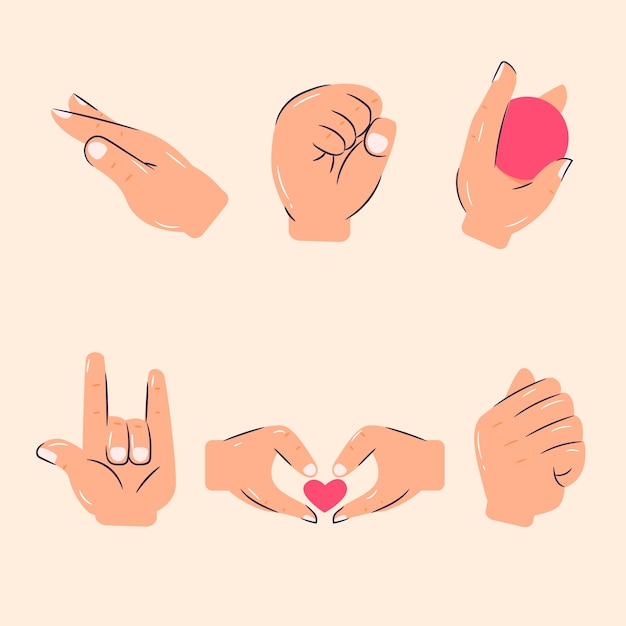 Vettore gratuito insieme di elementi mani emoji