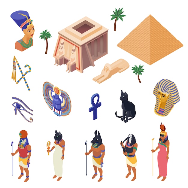 Бесплатное векторное изображение Египет изометрические набор