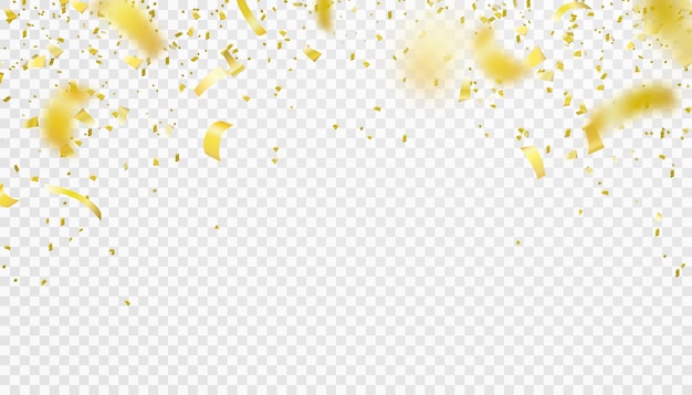 Бесплатное векторное изображение Падение конфетти изолированной границы. блестящий золотой летающий дизайн украшения мишуры. размытый элемент.